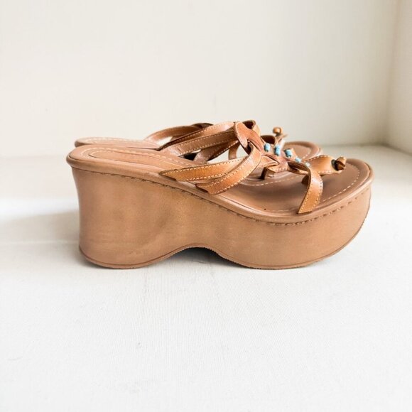 Vintage Urban Behaviour Brown Chunky Platform Leather Sandals 8 - Picture 3 of 11